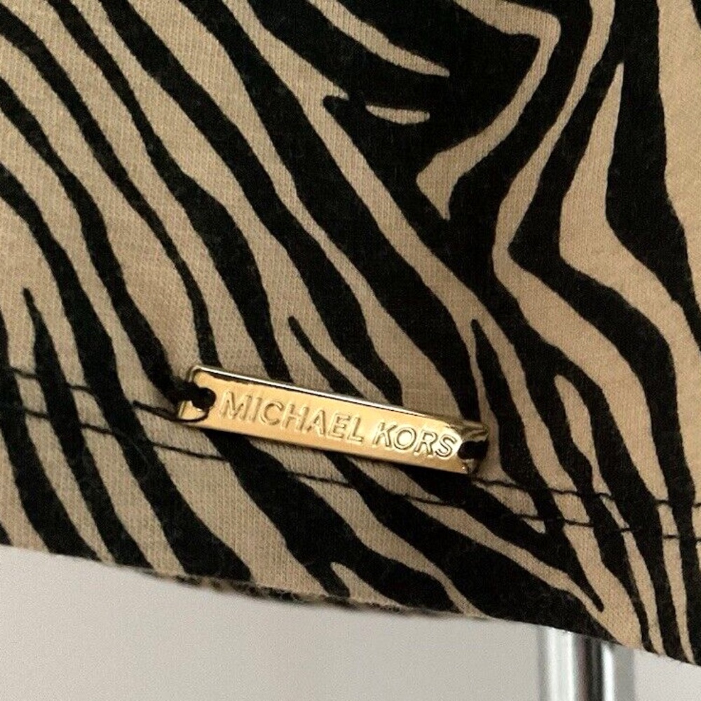 Michael Kors Women Top Shirt Blouse Zebra Print Flare Sleeve Black & Tan XL - Picture 5 of 10